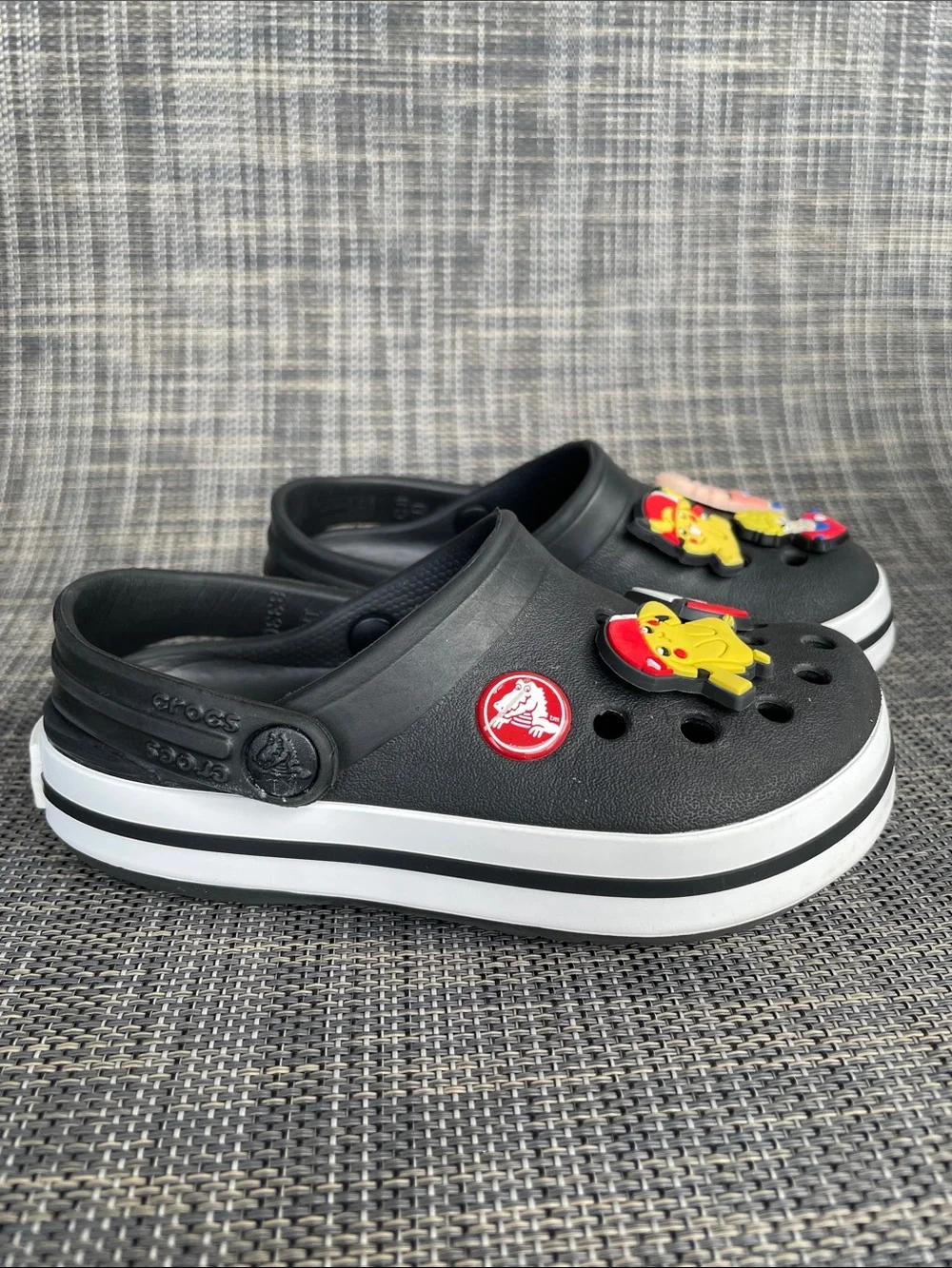 CROCS Kids Crocband Clogs Black White Slip-on Sandals Shoes Toddler Size 8